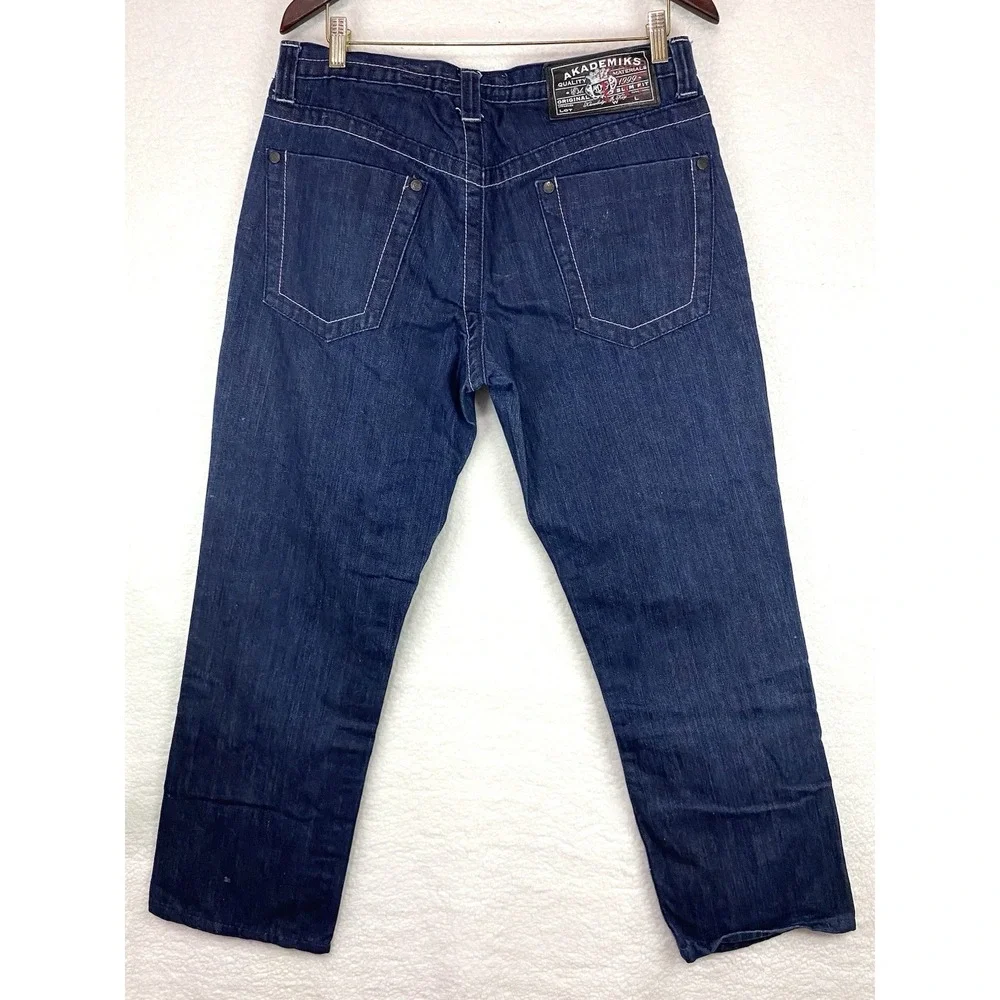 Akademiks Mens Tailored Fit Jeans Dark Wash Contrast Stitch Blue Size 34 A49P46
